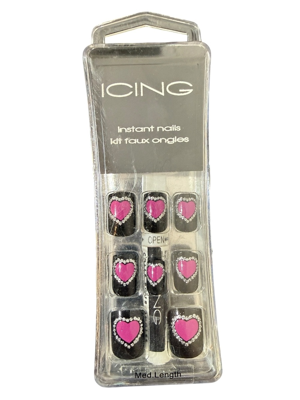 Black & Pink Heart Design Press On Nail